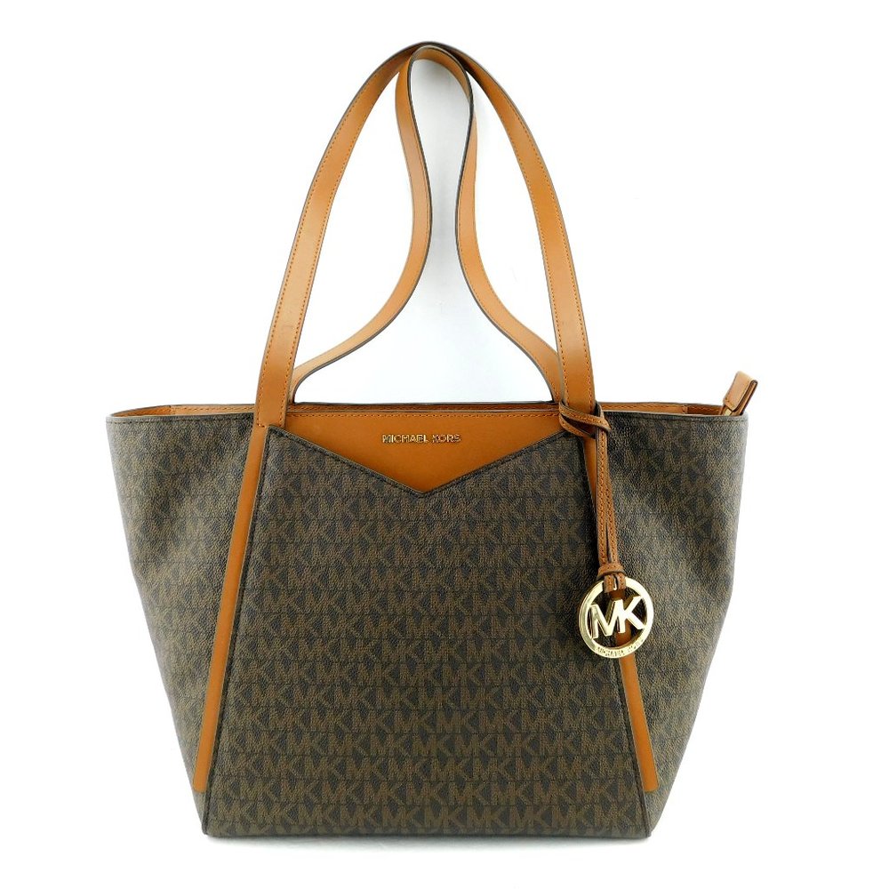 MICHAEL KORS Signature MK Logo Brown Shopper Tote Shoulder Bag